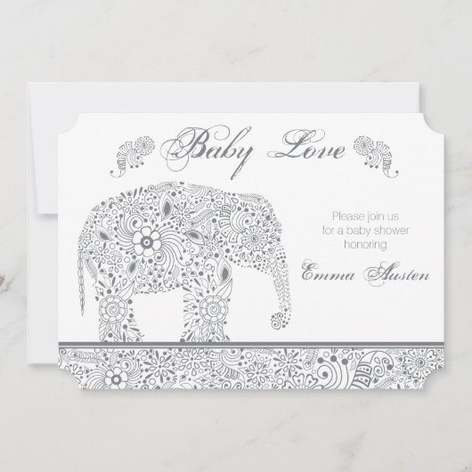 Gray Baby Elephant Shower Invitation Kaart (Voorkant)