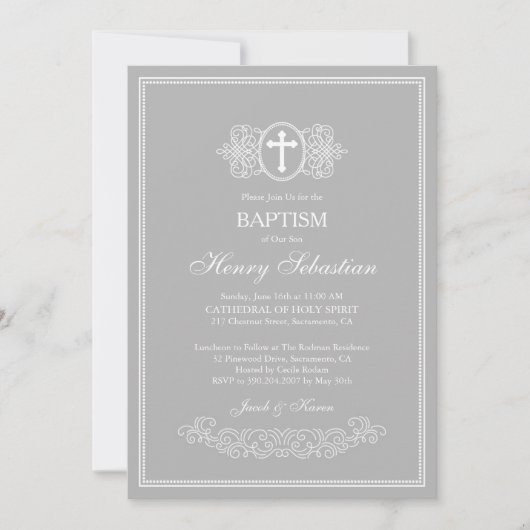 Gray Baptism Invitation Kaart (Voorkant)
