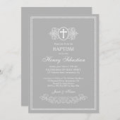 Gray Baptism Invitation Kaart (Voorkant / Achterkant)