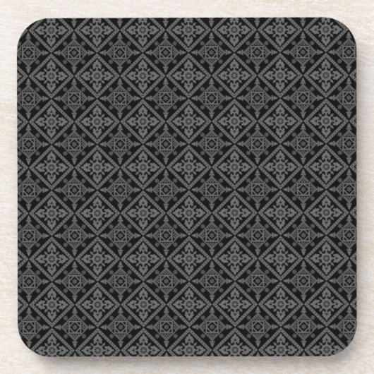 Gray Baroque Pattern op Black Bier Onderzetter (Voorkant)