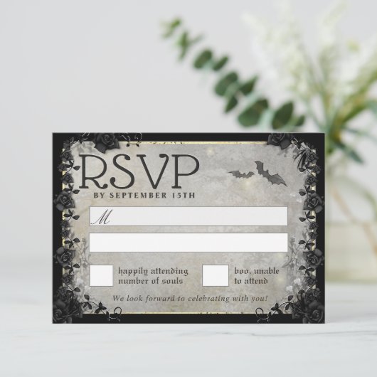 Gray Bats Gothic Matching RSVP-kaart RSVP Kaartje (Staand voorkant)