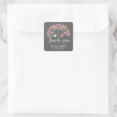 Gray Birds Floral Script Bedankt voor het huwelijk Vierkante Sticker (Tas)