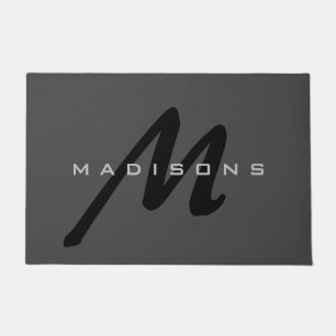 Gray Black Bold Monogram Modern Familienaam Deurmat