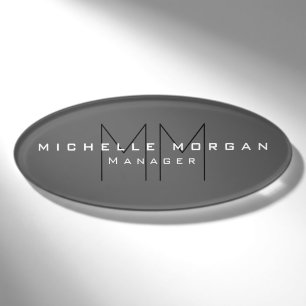 Gray Black Bold Monogram Modern minimalist Naambadge