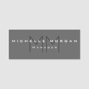 Gray Black Bold Monogram Modern minimalist Naamplaatje