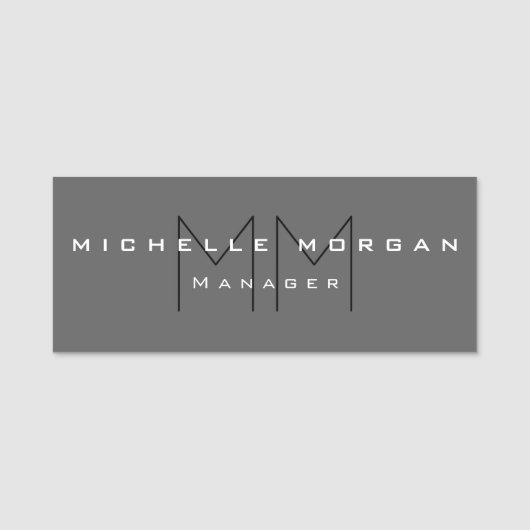 Gray Black Bold Monogram Modern minimalist Naamplaatje (Voorkant)