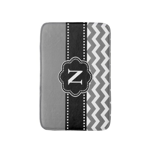 Gray Black Chevron Monogram Bathmat Badmat (Voorkant Verticaal)