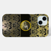 GRAY BLACK DAMASK GEM STONE MONOGRAM Case-Mate iPhone CASE (Achterkant (horizontaal))