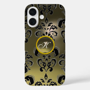 GRAY BLACK DAMASK GEMSTONE MONOGRAM Floral iPhone 16 Hoesje