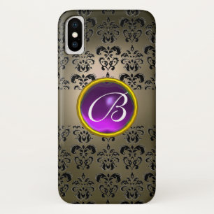 GRAY BLACK DAMASK PAARS GEM MONOGRAM iPhone X HOESJE