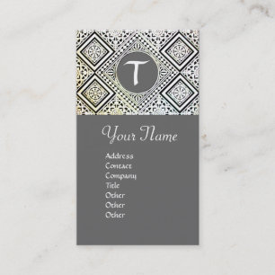GRAY BLACK EN WHITE ROMAN ELLE DAMASK MONOGRAM VISITEKAARTJE