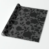 Gray & Black Floral Elegance Wedding Cadeaupapier (Uitgerold)