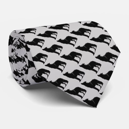 Gray Black Howling Wolf Silhouette Pattern Stropdas (Opgerold)
