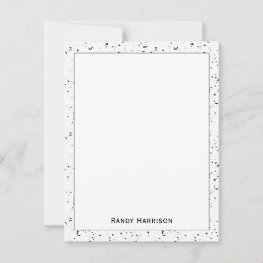 Gray - Black Marble Chips Terrazzo Pattern Frame Notitiekaartje (Voorkant)