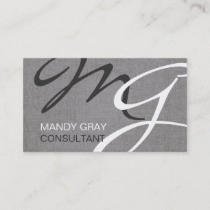 Gray Black Modern Monogram Linen Visitekaartje