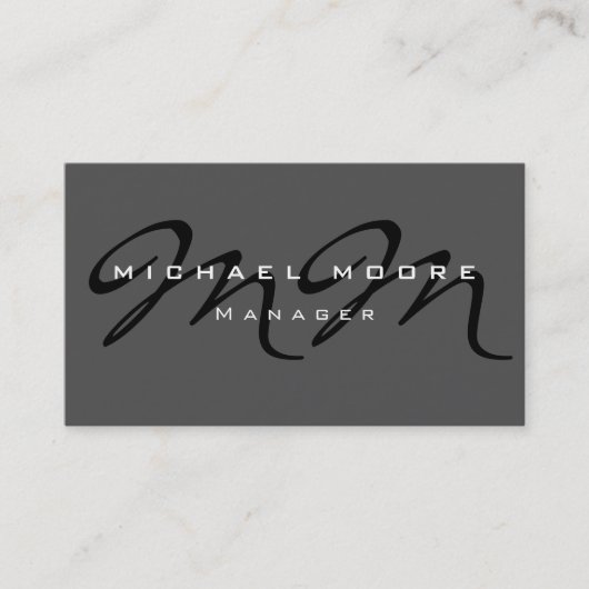 Gray Black Monogram Trendy Modern Visitekaartje (Voorkant)