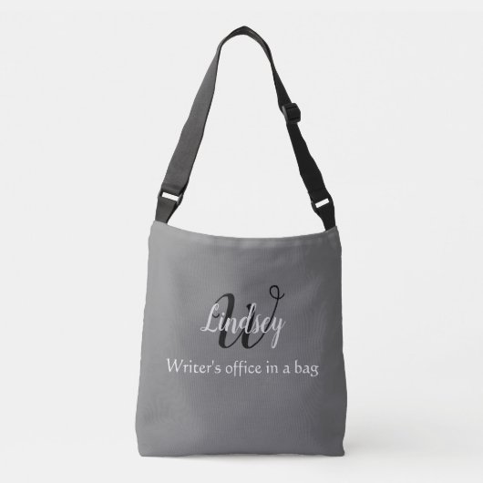 Gray & Black Monogram, uw eigen naam, schrijver Crossbody Tas (Voorkant)