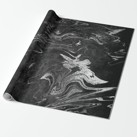 Gray Black Silver Grahite Marble Shiny Glam Cadeaupapier (Uitgerold)