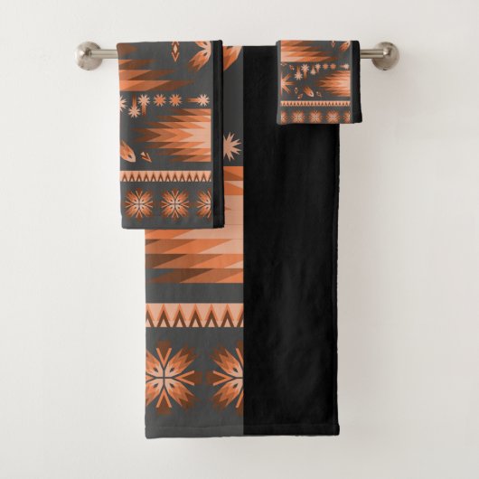 Gray Black Southwestern Bath Towel Set Bad Handdoek (Insitu)