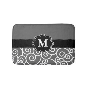 Gray Black Swirls Monogram Bathmat Badmat