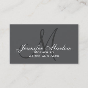 Gray, Black White Monogram Mammie Calling Card Contactkaartje