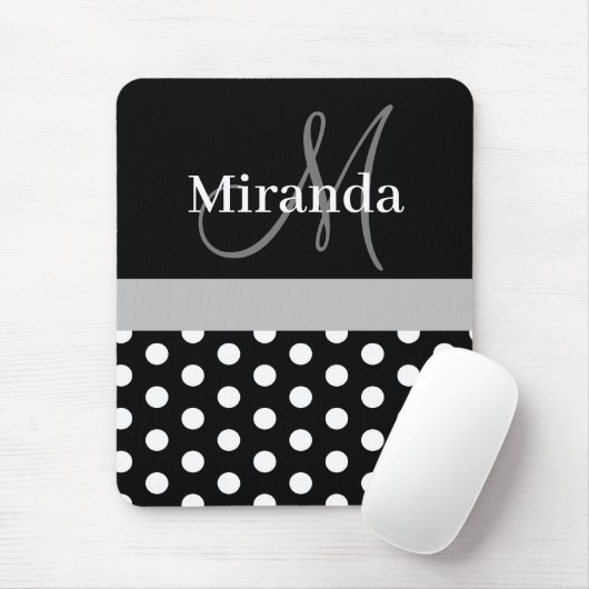 Gray Black White Polka Dot Monogram Muismat (Met muis)