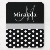 Gray Black White Polka Dot Monogram Muismat (Voorkant)