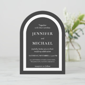 Gray black white text wedding kaart