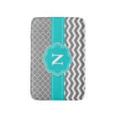 Gray Blauwgroen Chevron Monogram Bathmat Badmat (Voorkant Verticaal)