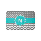 Gray Blauwgroen Chevron Monogram Bathmat Badmat (Voorkant)