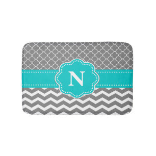 Gray Blauwgroen Chevron Monogram Bathmat Badmat