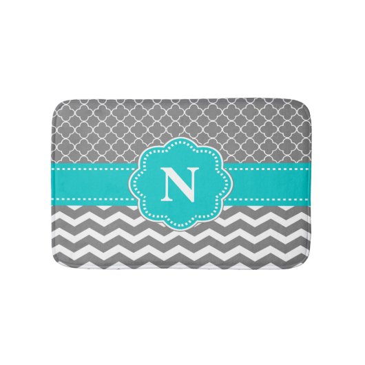 Gray Blauwgroen Chevron Monogram Bathmat Badmat (Voorkant)
