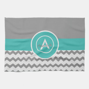 Gray Blauwgroen Chevron Theedoek