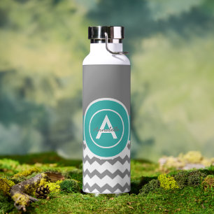 Gray Blauwgroen Chevron Waterfles