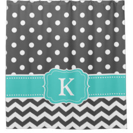 Gray Blauwgroen Polka Dots Chevron Monogram Initia Douchegordijn