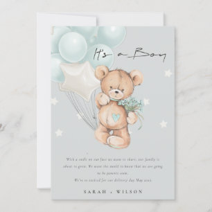 Gray Blue Beer Ballon Baby Aankondiging Kaart