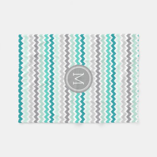 Gray Blue Chevron Pattern Monogram Blanket Fleece Deken (Voorkant (Horizontaal))