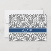 Gray Blue Damask RSVP Weddenkaart (Achterkant)