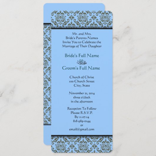 Gray Blue Damask Wedding Uitnodiging (Voorkant / Achterkant)