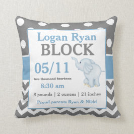 Gray Blue Elephant Baby Announcement Pillow Kussen