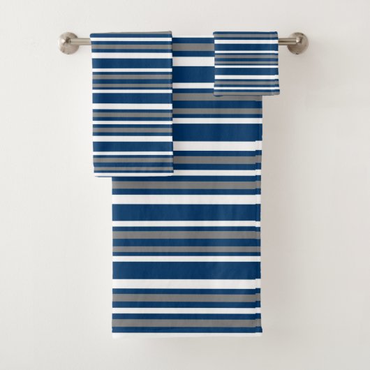 Gray Blue en White Stripes Bath Towel Set Bad Handdoek (Insitu)
