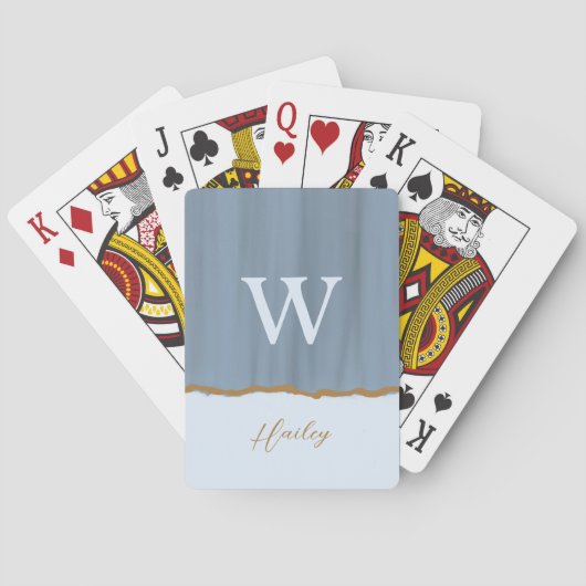 Gray Blue Gold Luxury Monogram Pokerkaarten (Achterkant)
