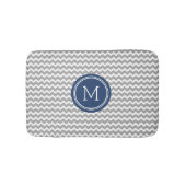 Gray Blue Monogram Chevron Stripes Bathmat Badmat (Voorkant)