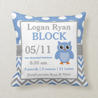 Gray Blue Owl Baby koninklijke piloot Kussen