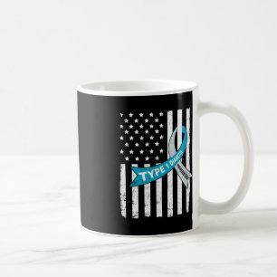 Gray Blue Ribbon American Flag Type 1 diabetes Awa Koffiemok