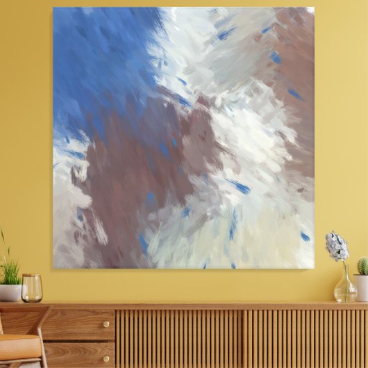 Gray Blue White Abstract Brushstrokes Canvas Afdruk (Insitu (Woonkamer))