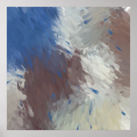 Gray Blue White Abstract Brushstrokes Poster (Voorkant)