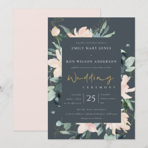 GRAY BLUSH FLORAL WREATH INK WATERVERF WEDING KAART
