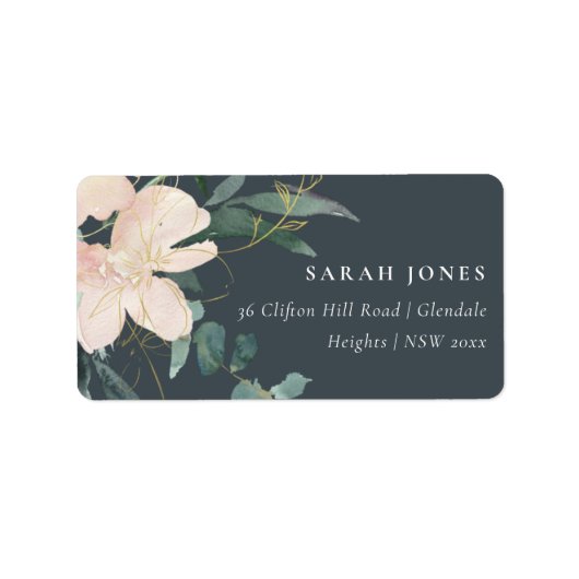 GRAY BLUSH GOLD FLORAL BUNCH WATERVERF ADRES ETIKET (Voorkant)