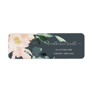 GRAY BLUSH GOLD FLORAL BUNCH WATERVERF ADRES ETIKET